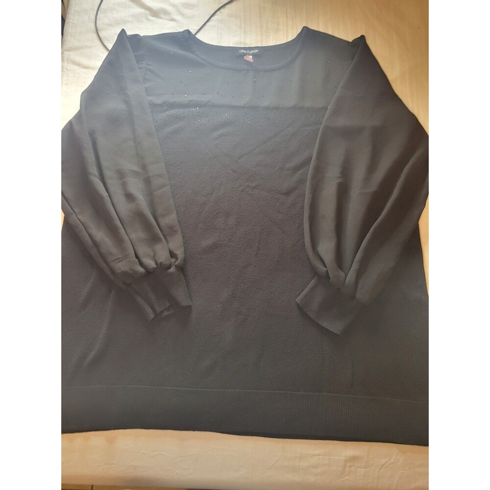 Cable & Gauge Women's Size 2XL Black 3/4 sleeve Stretchy Knit Sweater Top